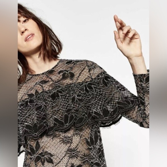 ZARA sheer lace ruffles for days boho blouse w shabby chic vibe - Picture 5 of 9